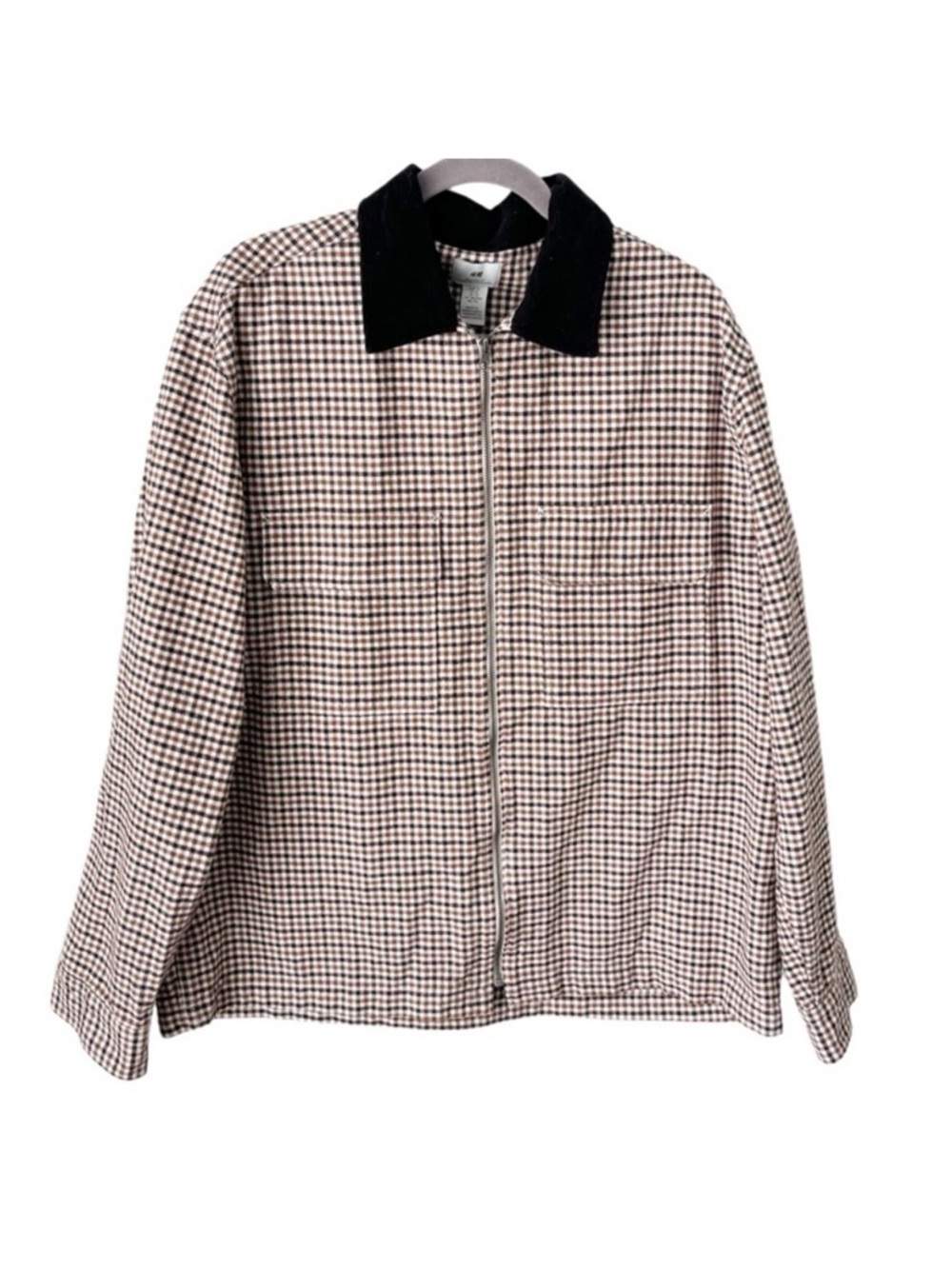 H&M Jacket Men's XL Checkered Corduroy Collar Boxy Chore Coat Utility Preppy
